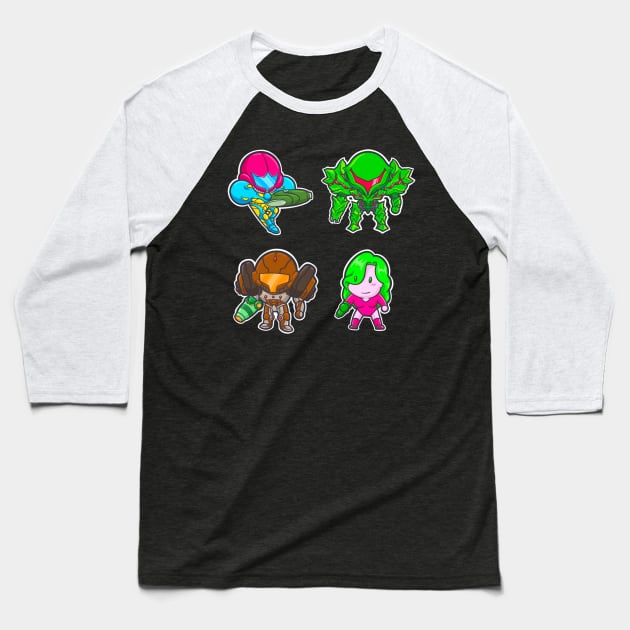 Chibi Metroid (Pack 5) Baseball T-Shirt by DrawingsFromHell